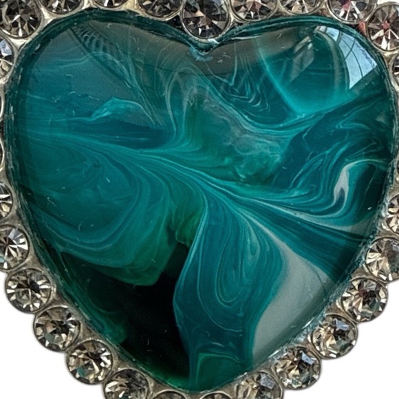 Handmade Teal and Green Fluid Art Heart Pendant Necklace by Svetlana Yeung - Picture 5 of 9